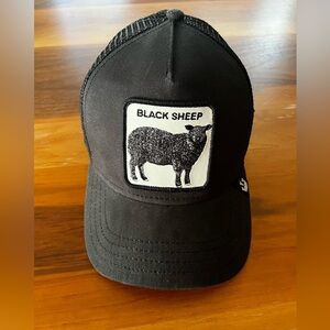 Black Sheep Trucker Hat • Black Mesh Snapback • Adjustable • One Size
